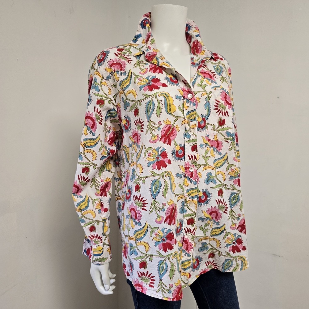 Mary Marshmallow India Floral Shirt Size M Relaxed Button Down Long Sleeve Boho - Picture 4 of 9